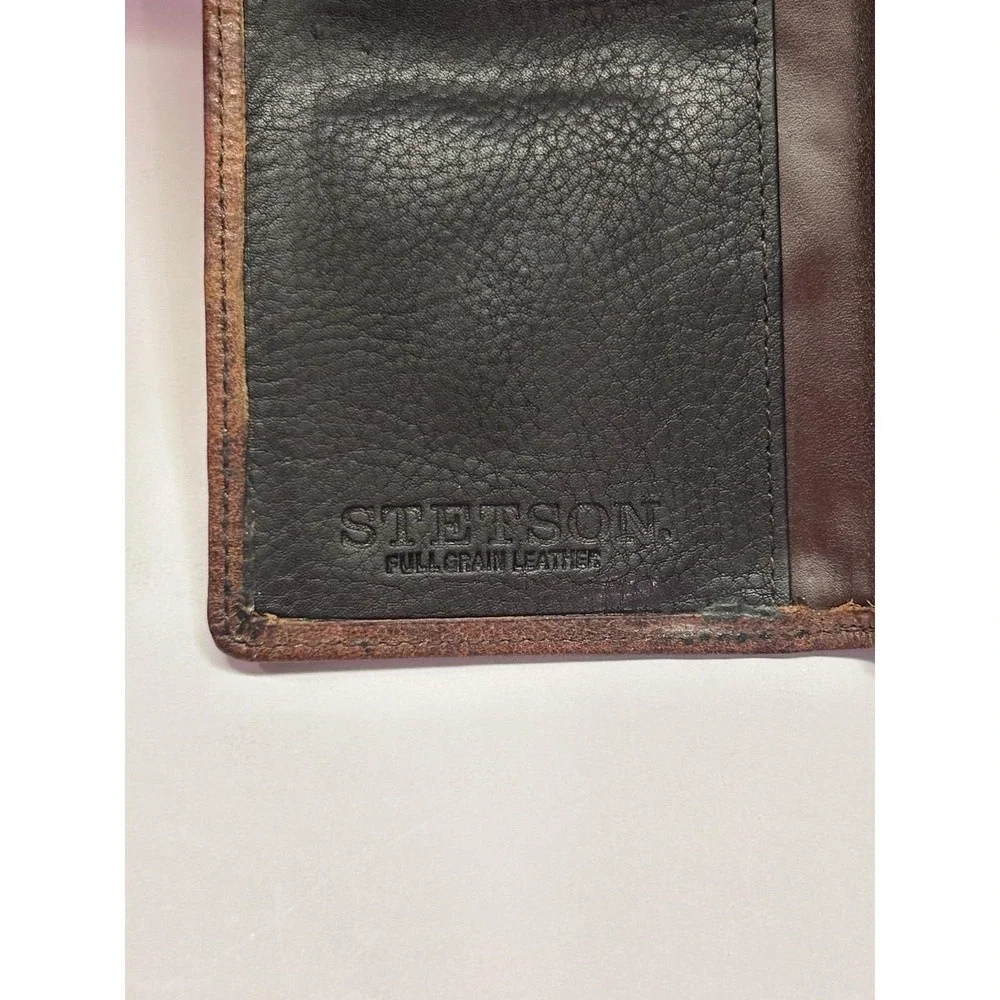 Vintage Stetson Full Grain Leather Western Checkbook Wallet Brown Distressed USA